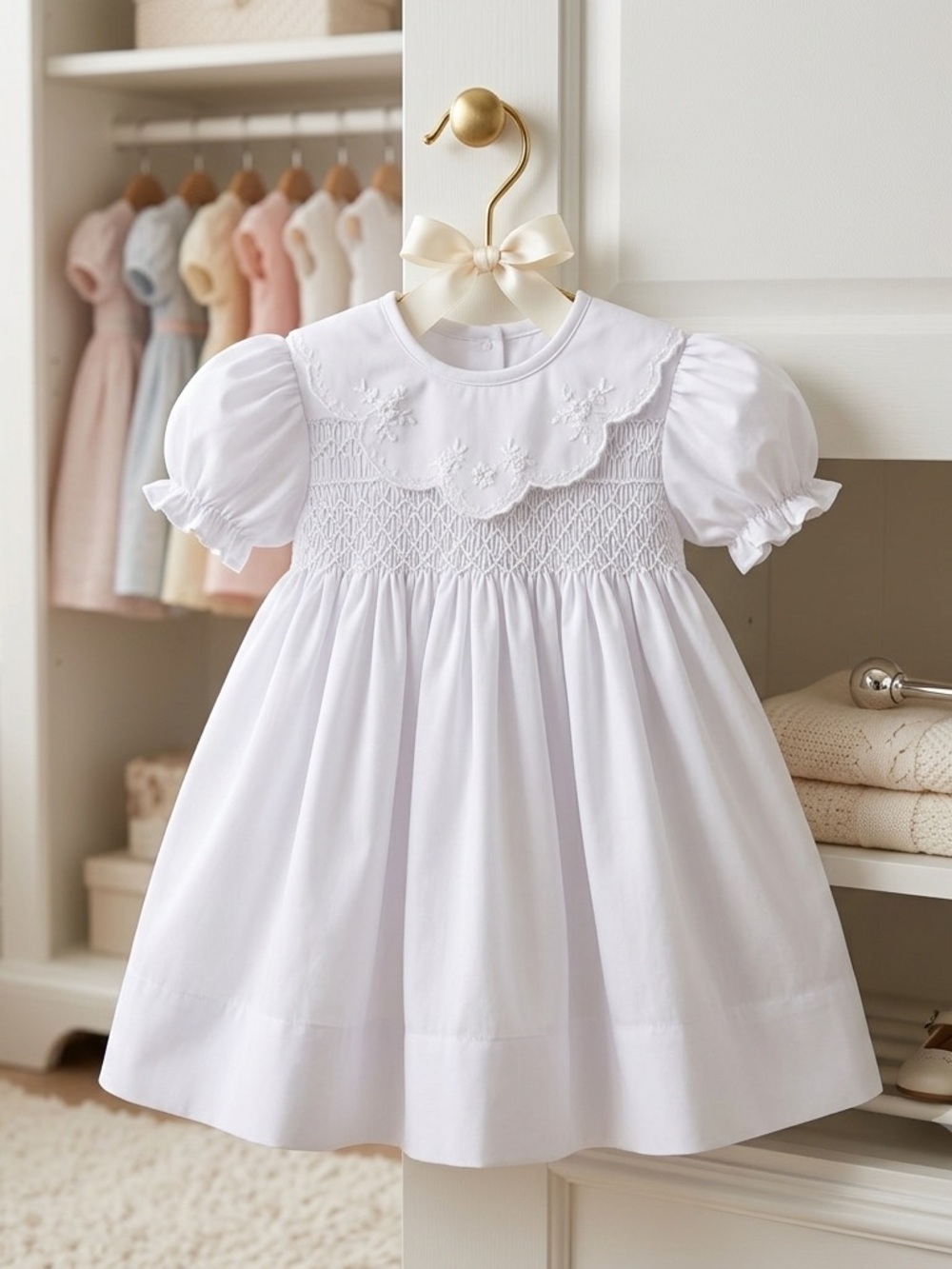 VTG Polly Flinders Dress 24 Months Pink Smocked Embroidered Collar Baby Girl 80s